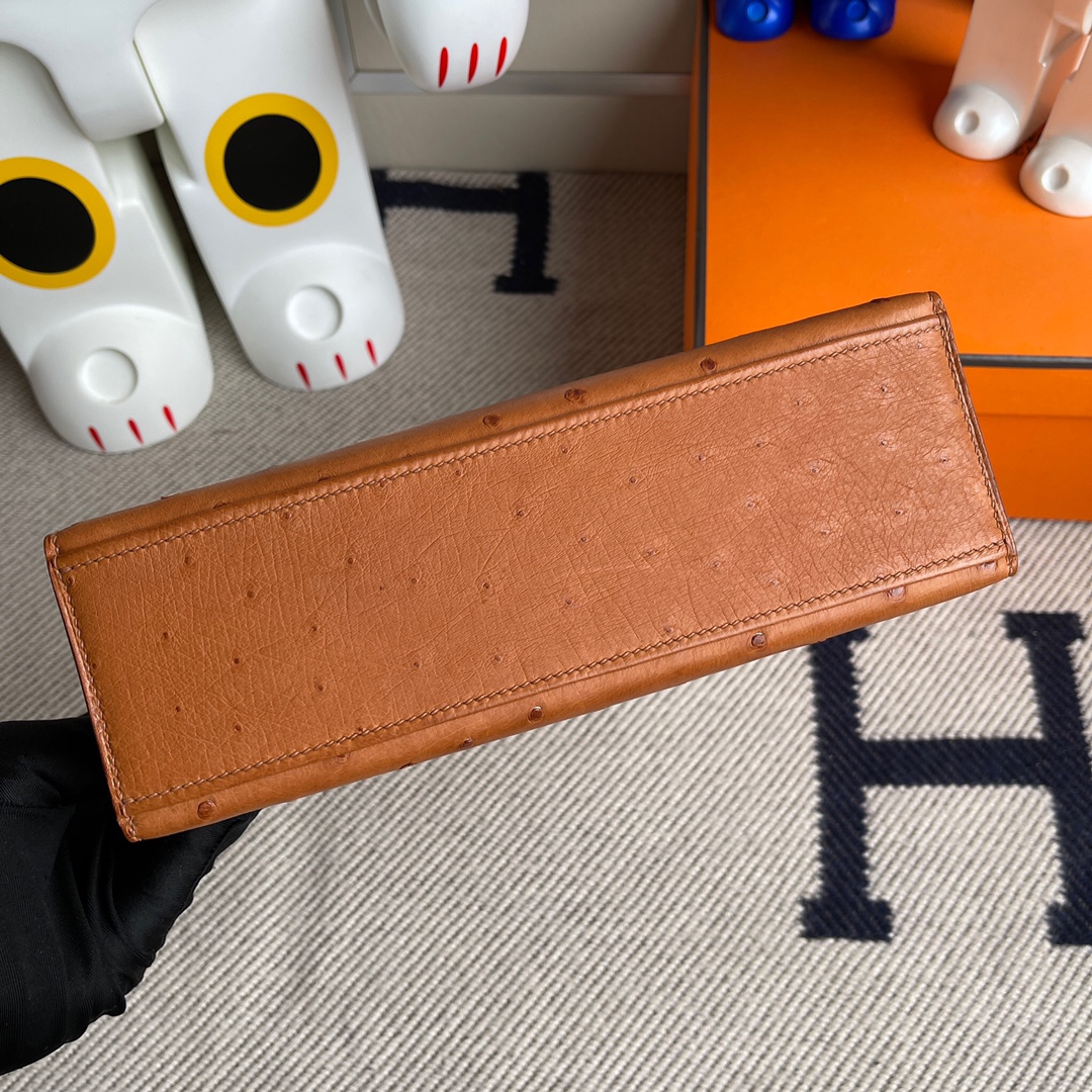 에르메스 미니 켈리백22 골드브라운 금장 타조가죽